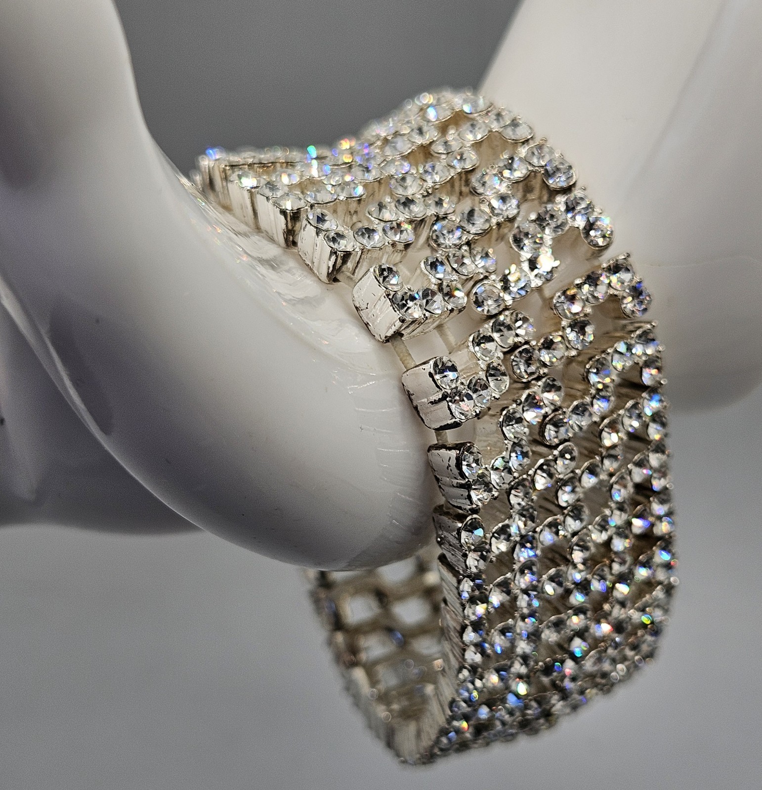 Rhinestone Wide Bracelet Stretch Band Clear Glass Stones Sparkling Party