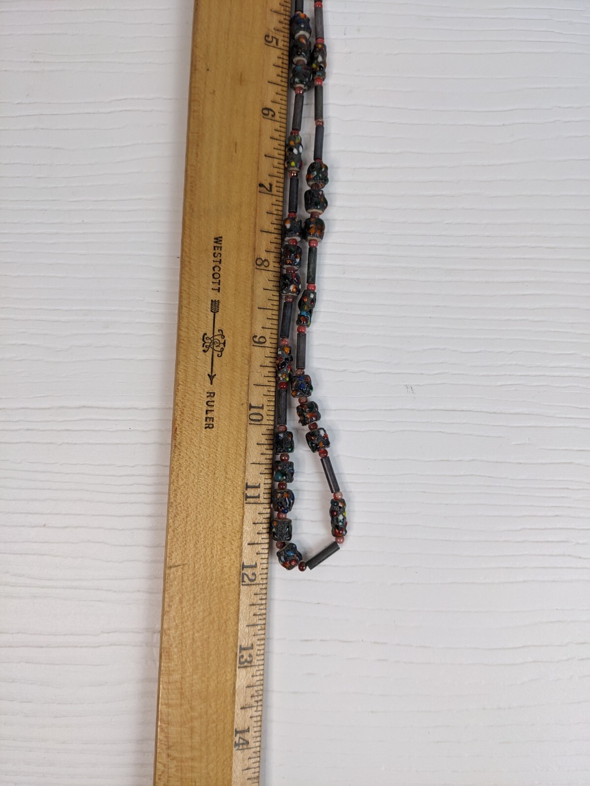 vintage necklace beaded earthtones bohemian artisan black 22″ L
