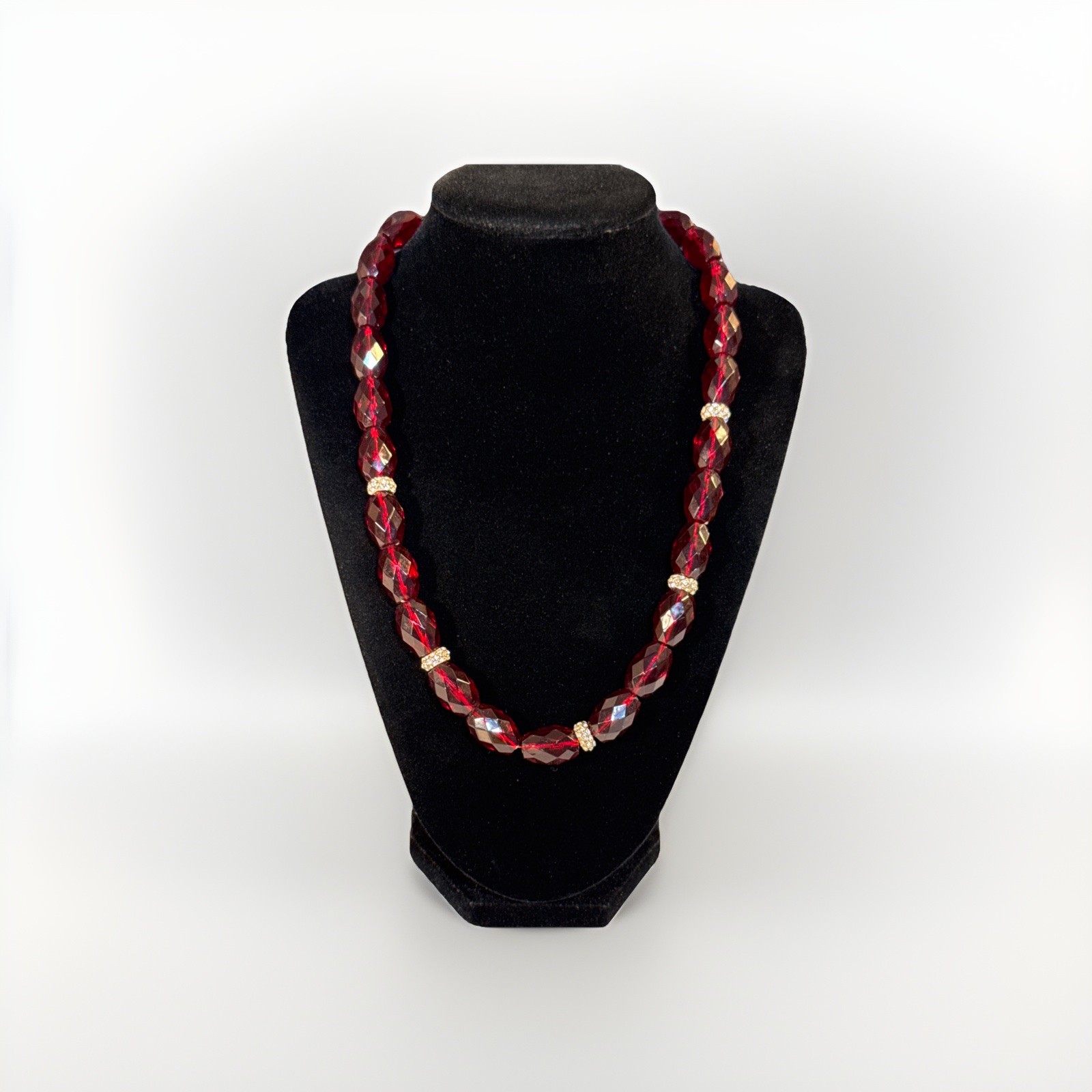 Chaps Ruby Red Acrylic Cherry Bead Crystal Accent Necklace WITH TAGS