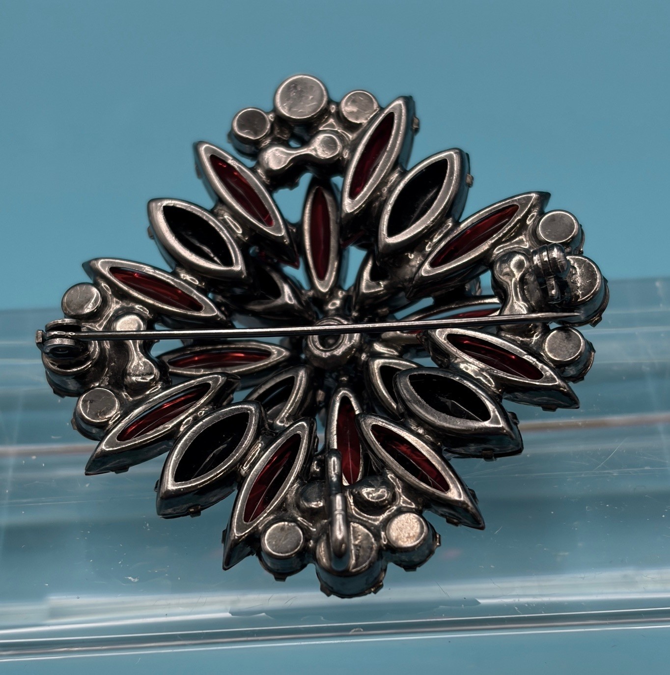 Juliana D&E Brooch/Pendant Vtg Ruby Red & Black Glass Rhinestones Verified 7125