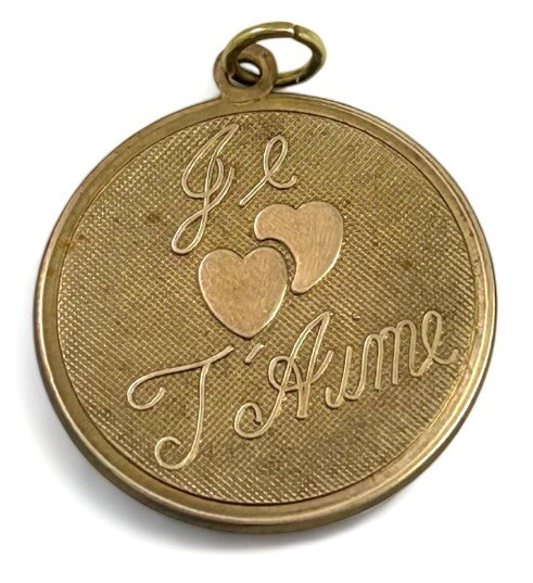 Vintage Charm French I Love You Necklace Pendant Brass Jewelry – Tarnished As Is
