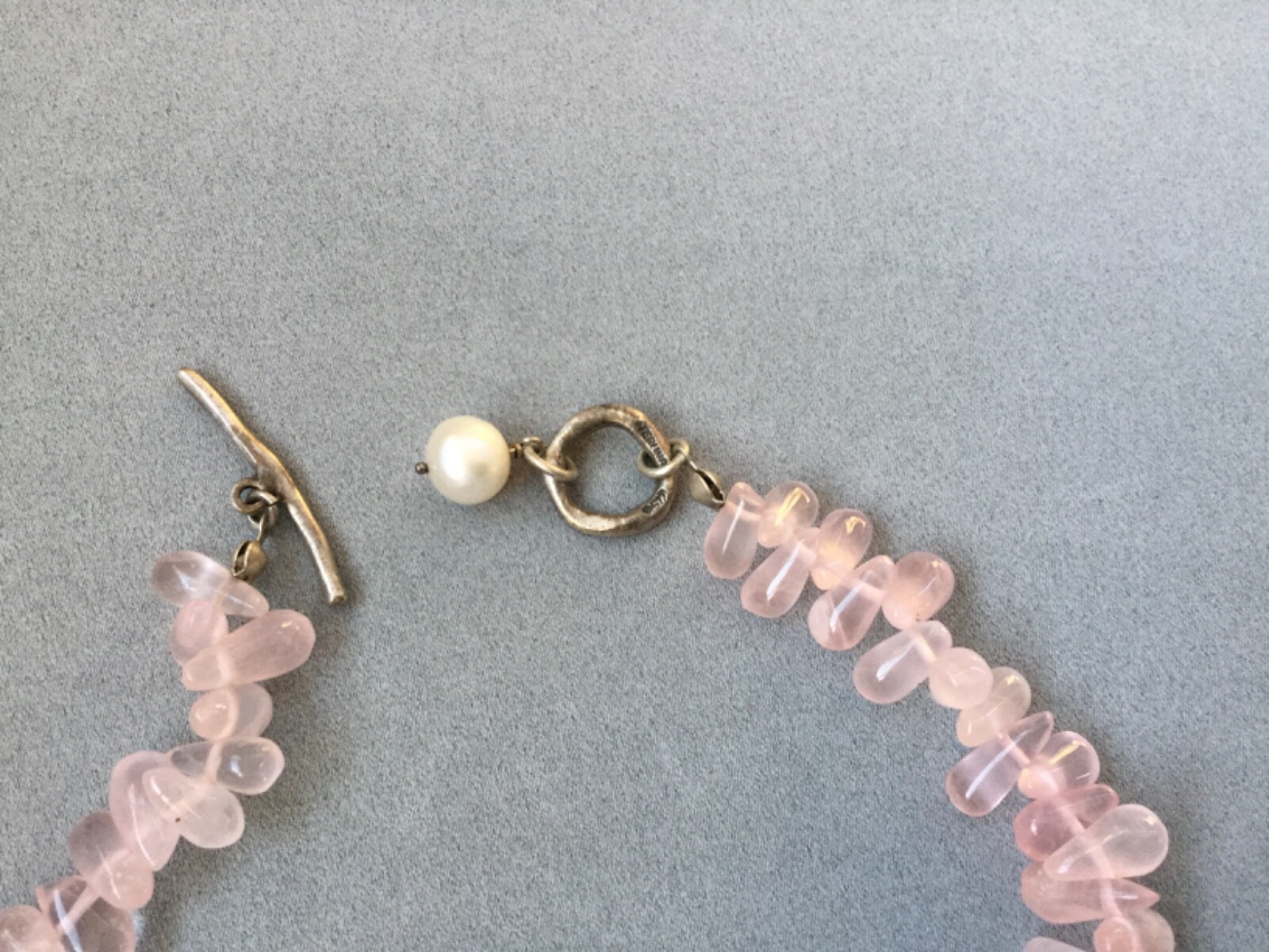 15″ Rose quartz/freshwater pearl sterling silver gemstone necklace, stunning!