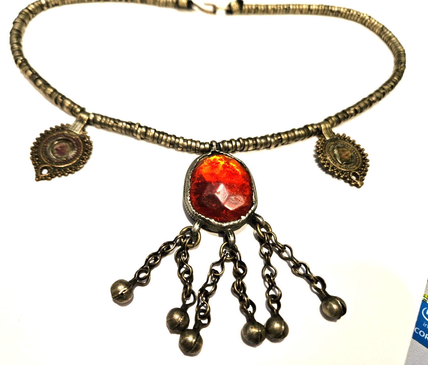 Vintage Moroccan Stone Dangle Metal Necklace purchased in Agadir 1972