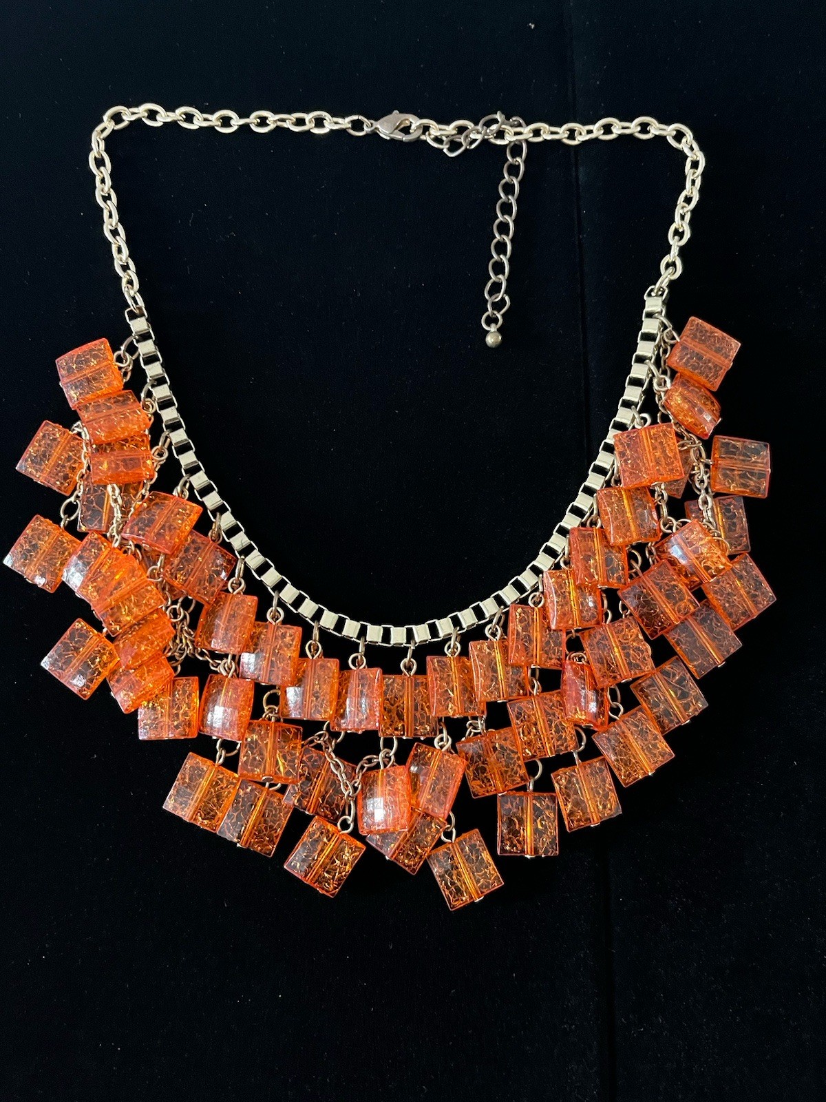 Vintage Orange Beaded Layered Bib Necklace Boho Retro