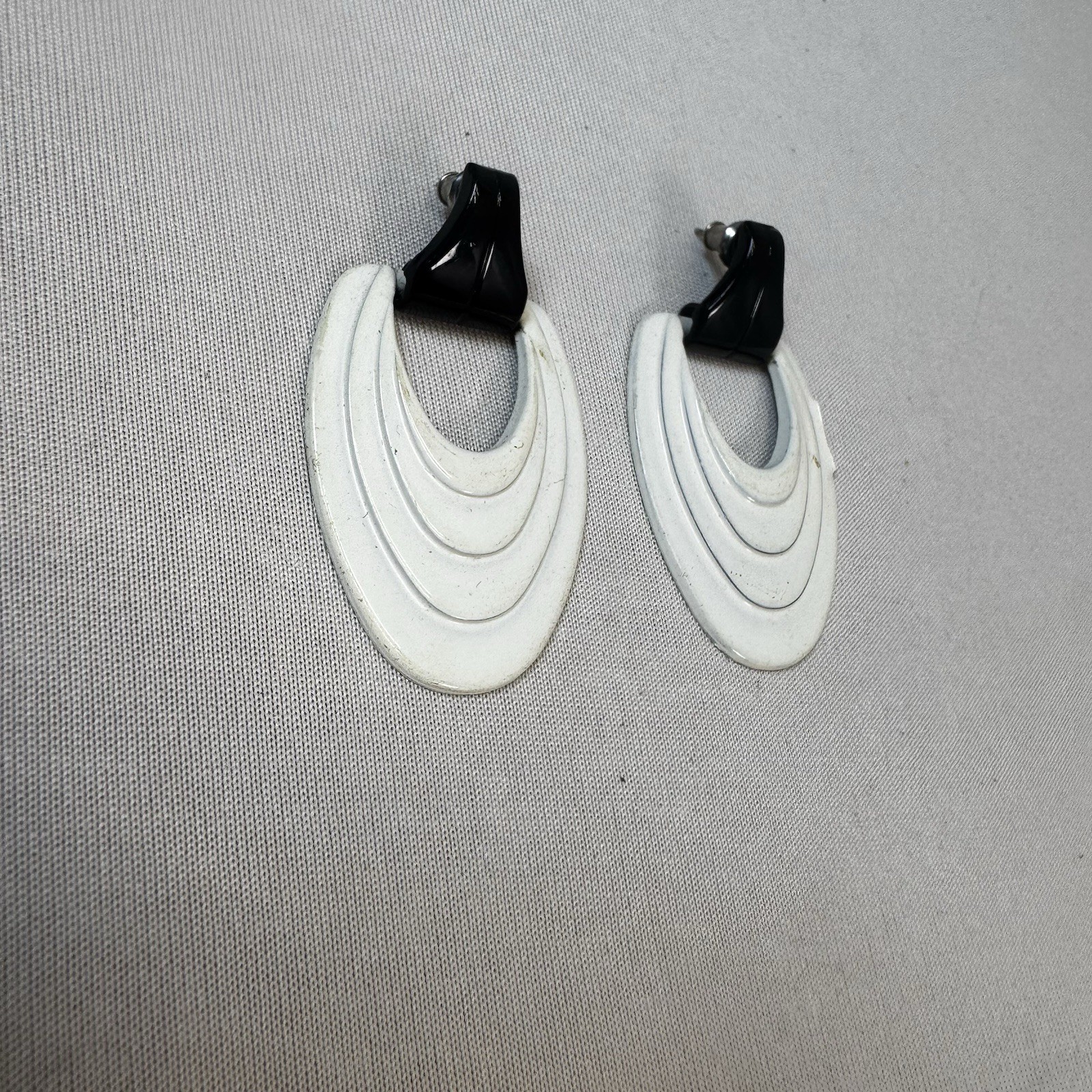 Vintage White & Black Large Statement Metal Earrings