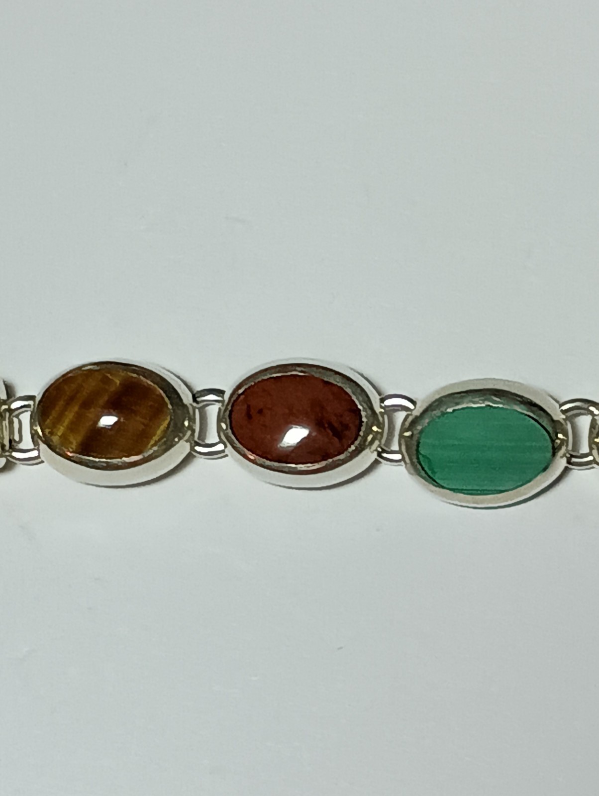 925 Sterling Silver MWS Mexico Vintage Multi Natural Gemstone Cabochon Bracelet!