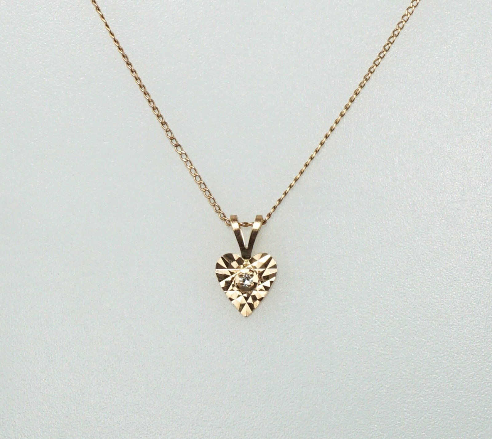 14K Yellow Gold Small Dainty Reflective Heart with Natural Center Diamond