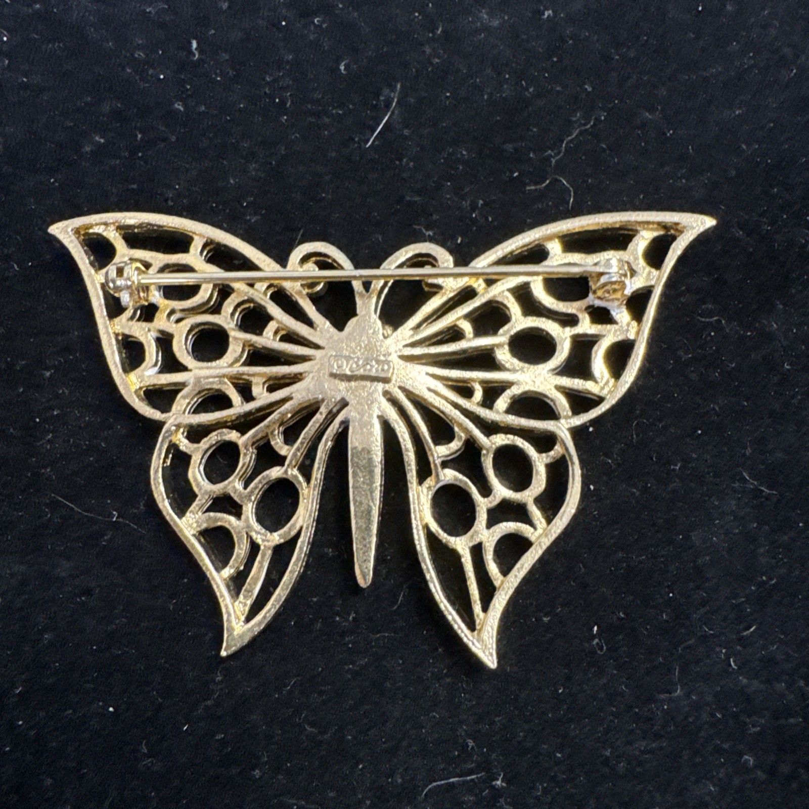 Vintage Coro Gold Tone Butterfly Pin With White Enamel Wings