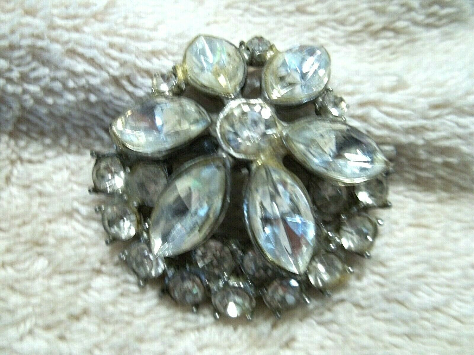 Vintage Crystal & Acrylic Faceted Stone Pin, Flower Design, Nicely Detailed