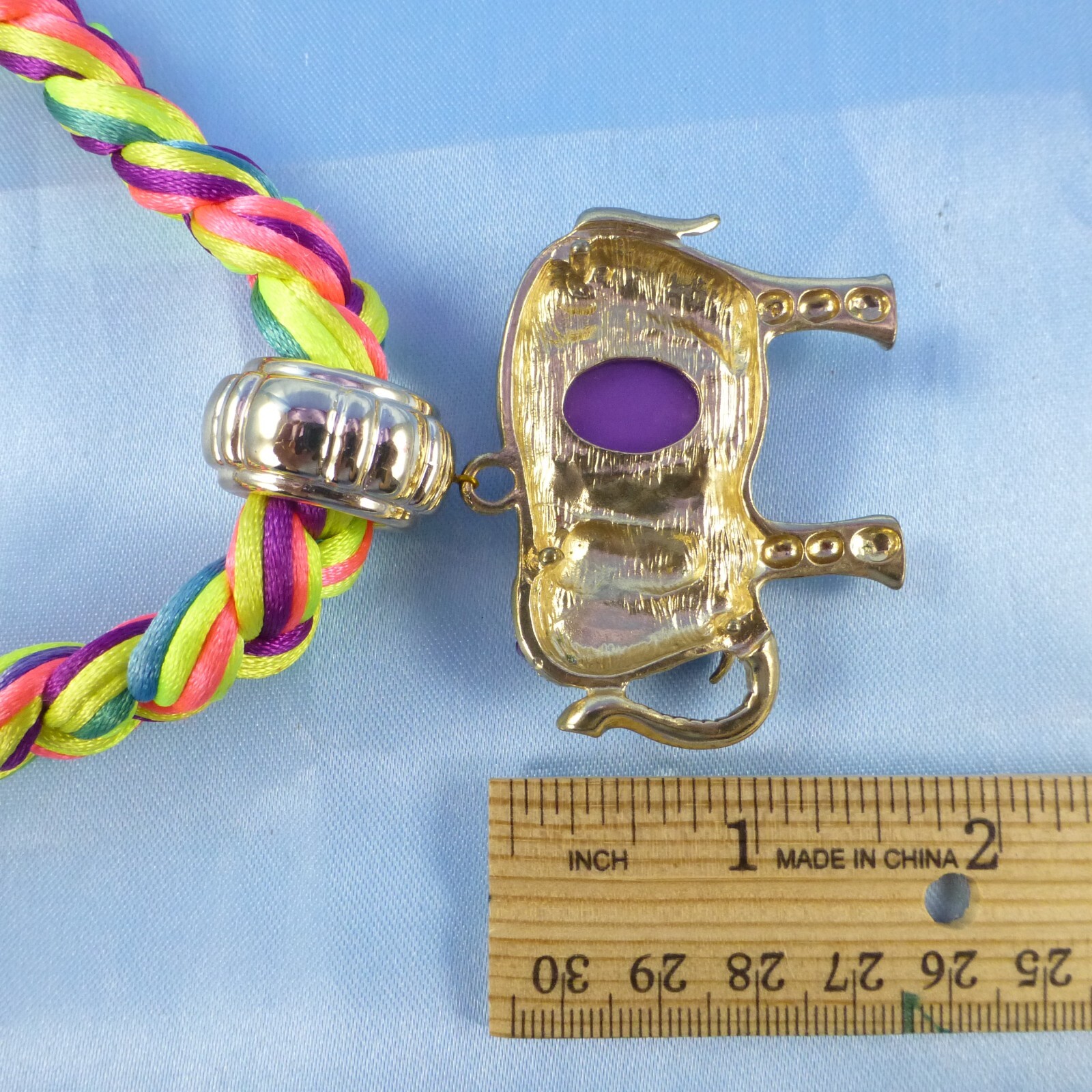 Braided Multi-color Collar Necklace & Elephant Pendant & Purple Rhinestones