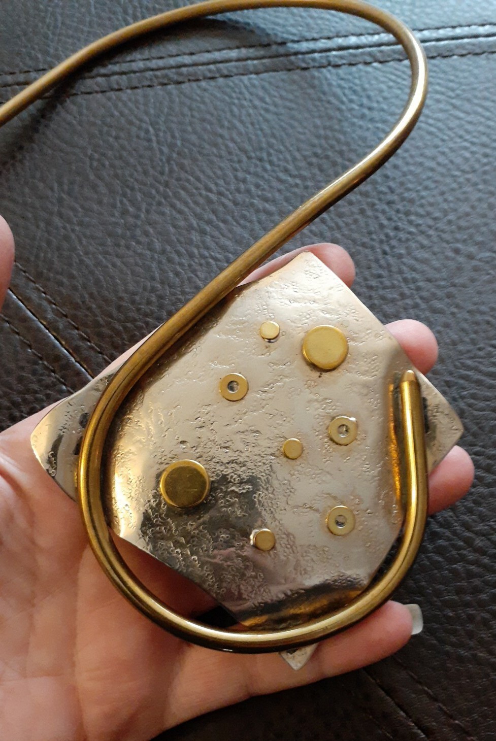 Vintage Abstract Modernist Sterling Mixed Metal Studio Designer Collar Necklace