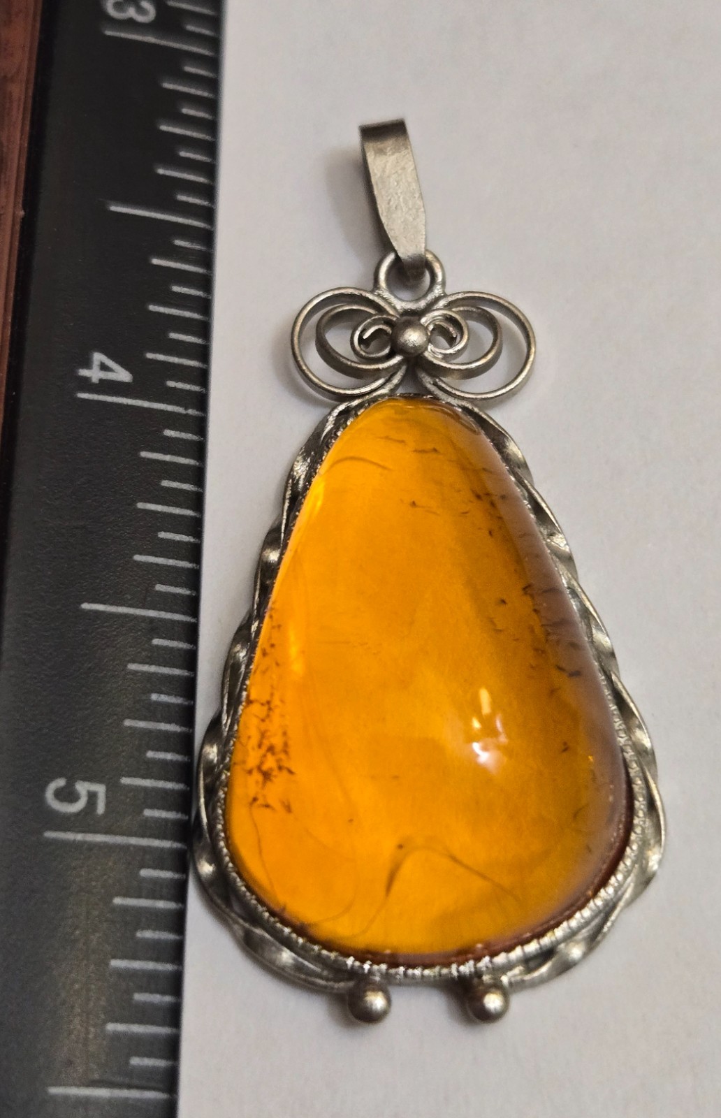Vintage Brown Natural Amber Pendant from Latvia with Metal Setting