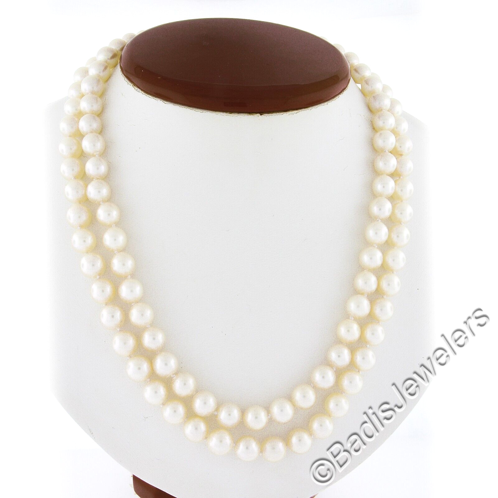 18k White Gold Dual Strand 8-8.5mm Pearl Necklace w/ GIA 3.68ctw Diamond Clasp