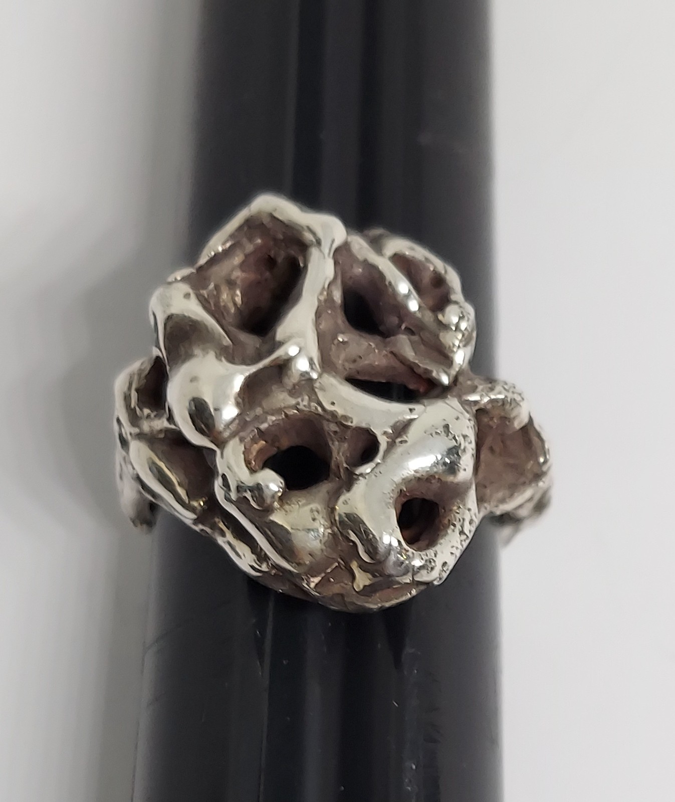 Vintage Brutalist Modernist RING Sterling Silver Handmade size 7.5
