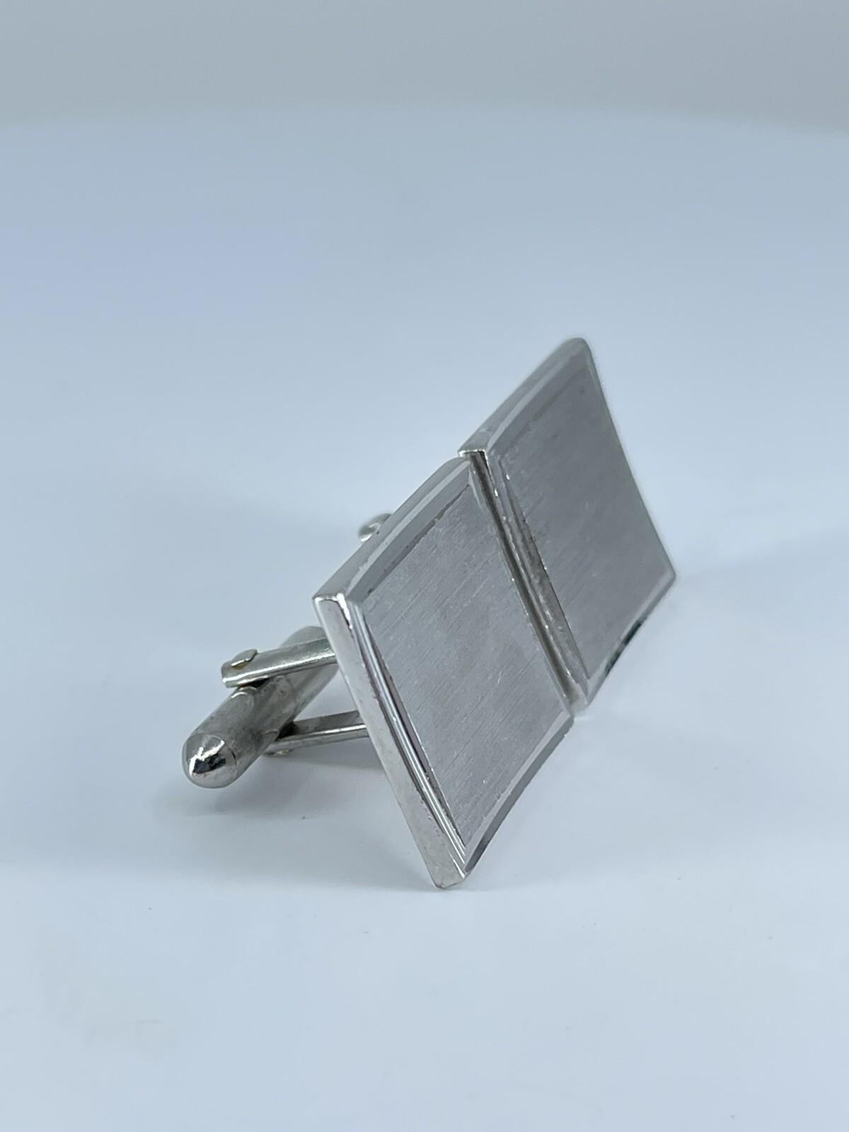 Vintage Swank cufflinks brushed and polished silver tone square design 3/4″