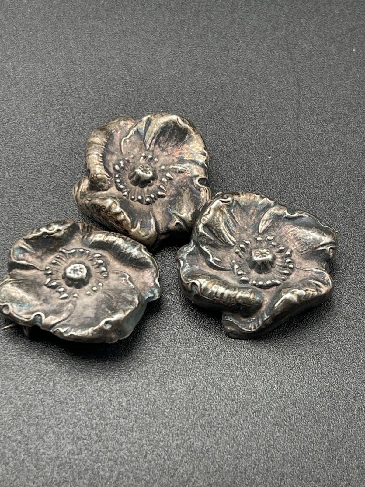 Lot Of 3 Art Nouveau Poppy Blossom 🌸 Flower C-clasp Brooch Pin Pins