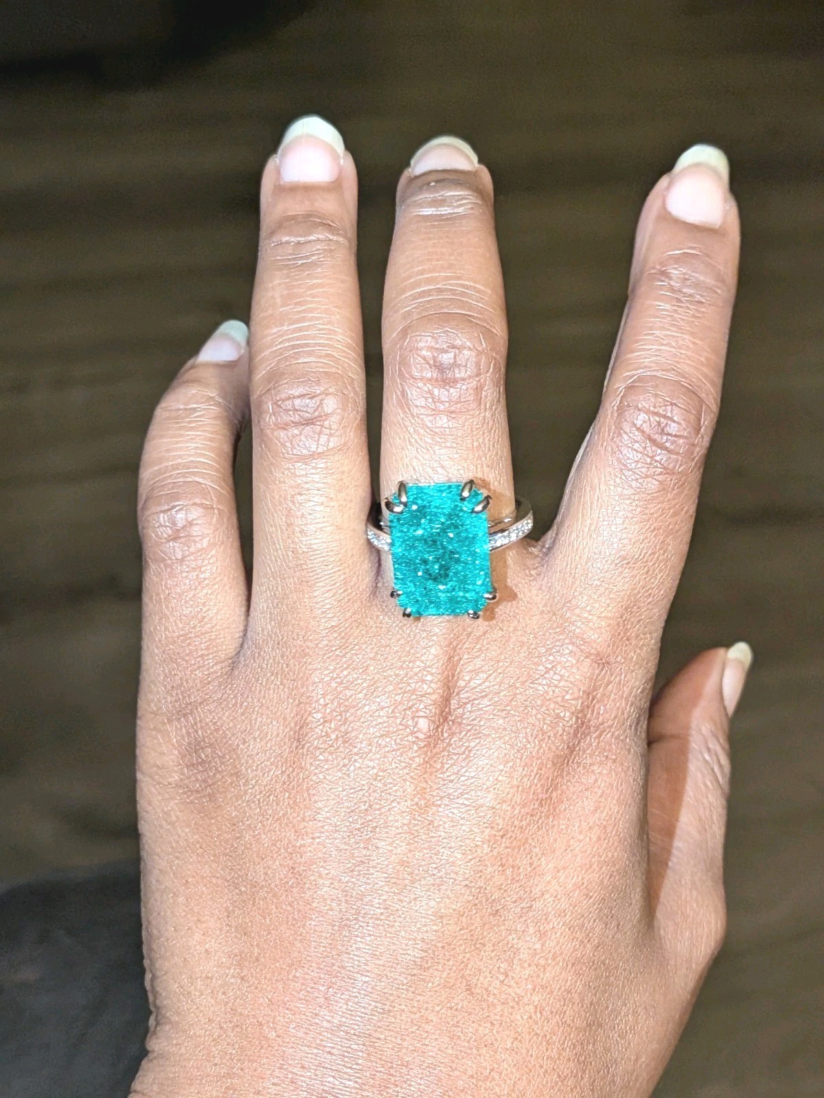 Shiny 10 CT Emerald Cut Lab-Created Paraiba Tourmaline Ring 925 Sterling Silver