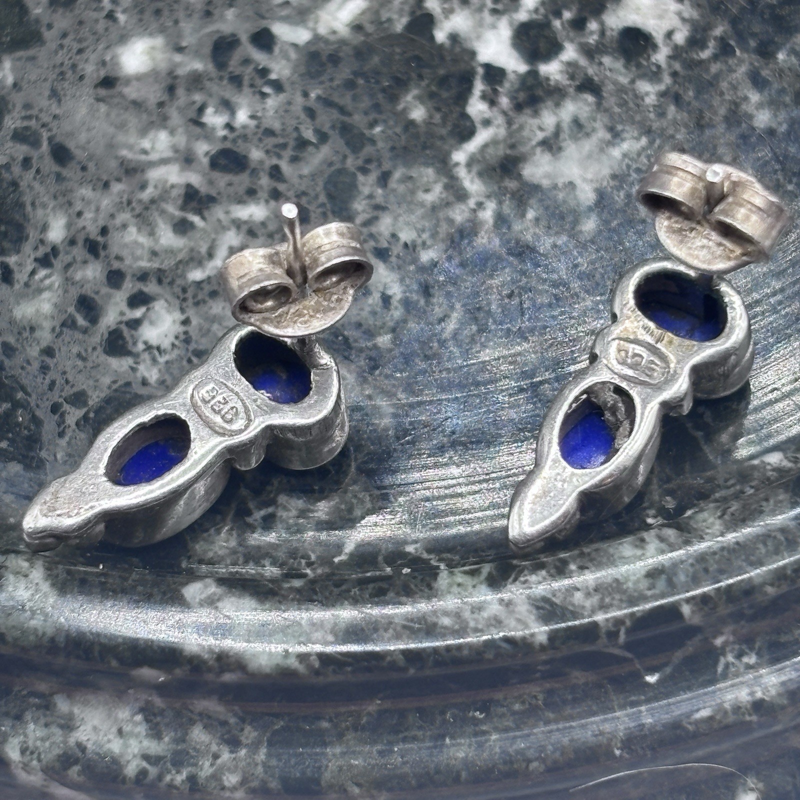 Cobalt Blue Lapis Lazuli Sterling Silver Pierced Earrings, Albuquerque, New Mex.