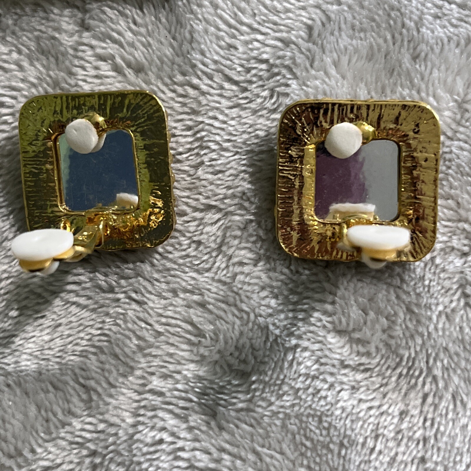 2 Sets Vintage ClipOn Earrings Yellow Tone W/Decorative Center Not Sure On Brand