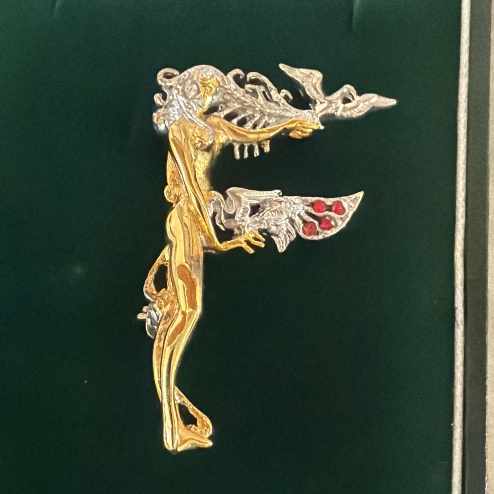 Erte F Initial Vintage Sterling & Gold Plate Brooch Pin