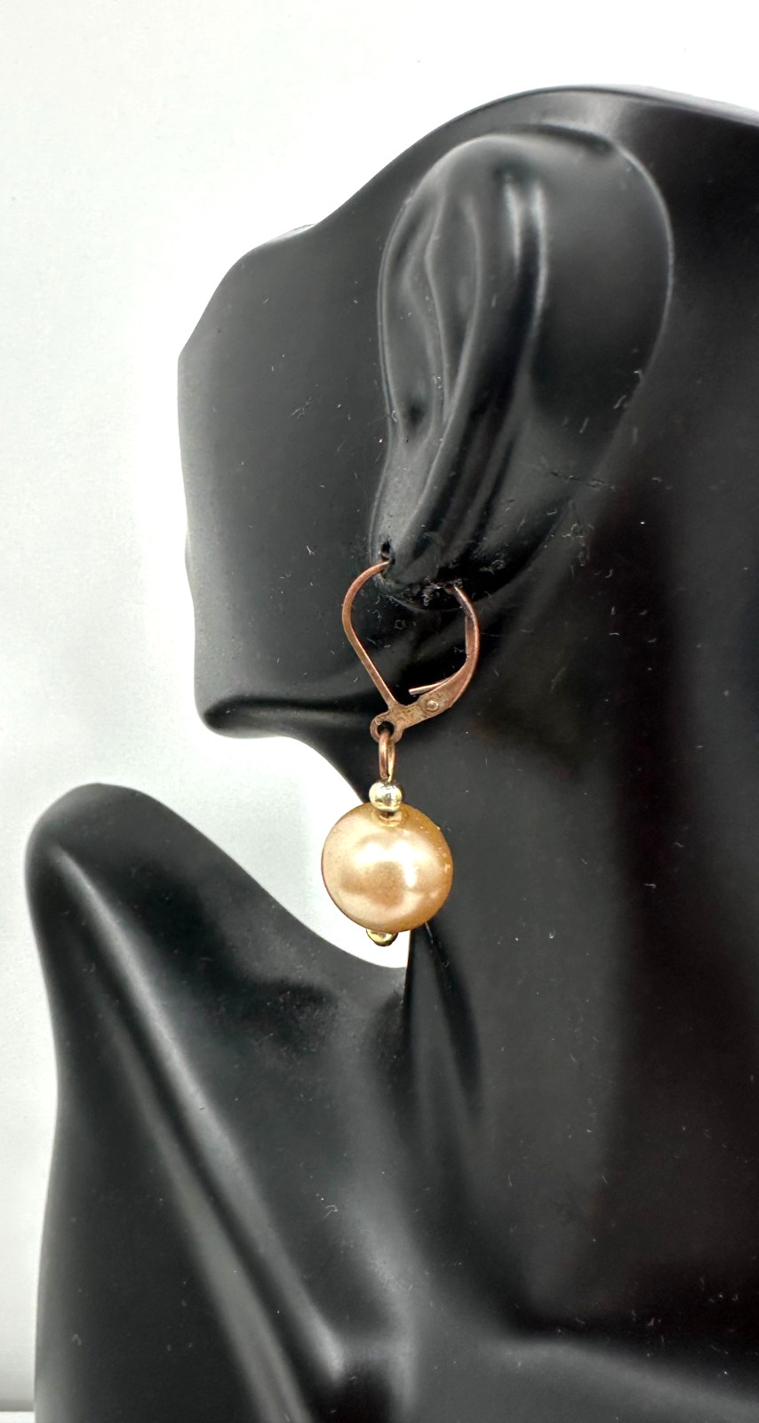 Vintage Brass Tone Faux Pearl Drop Earrings Leverback Classic Elegant Dangle