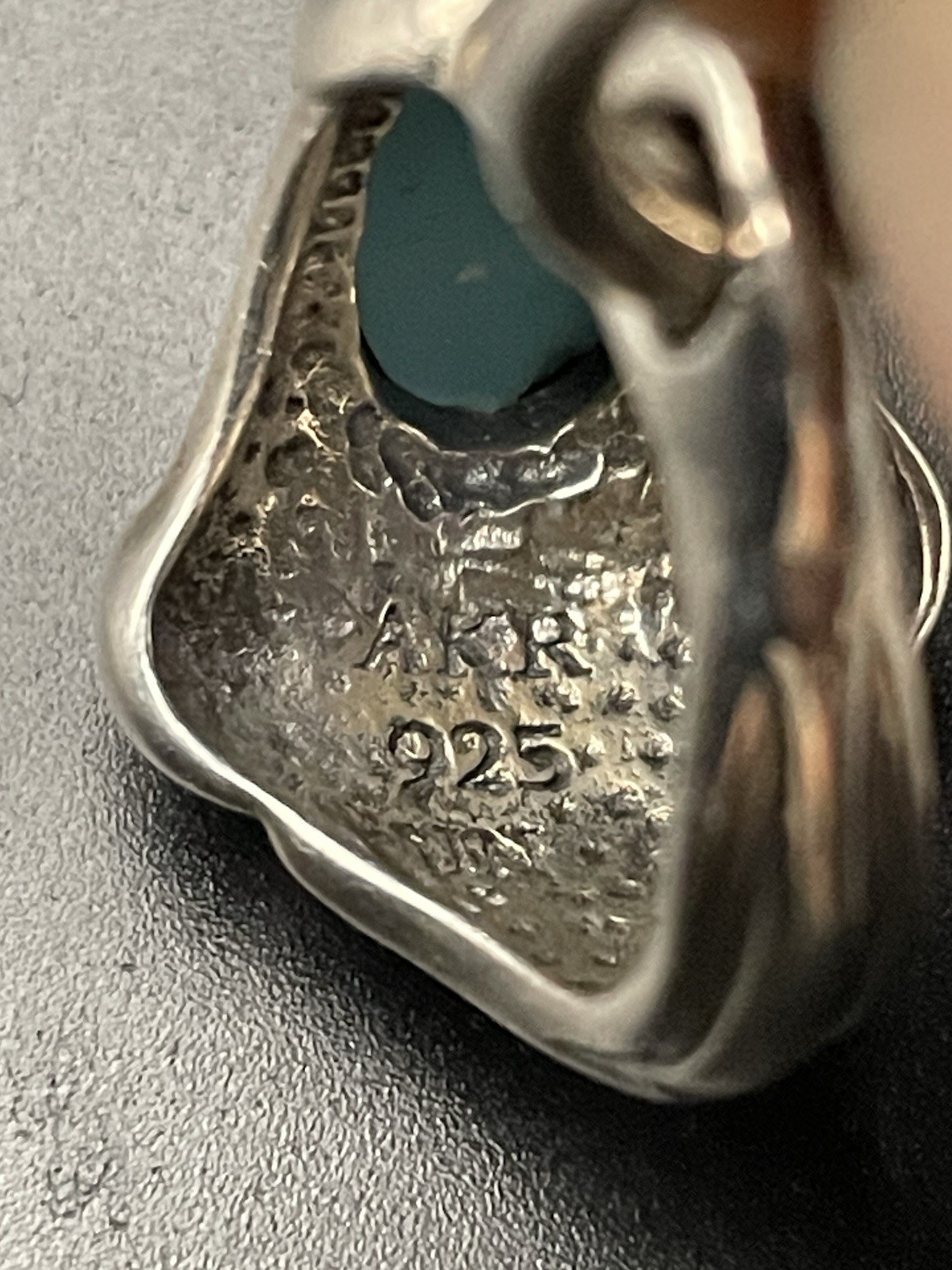 Amy Kahn Russell Sterling Loop Dangle Pendant Ring Size 6 Turquoise Center Vtg