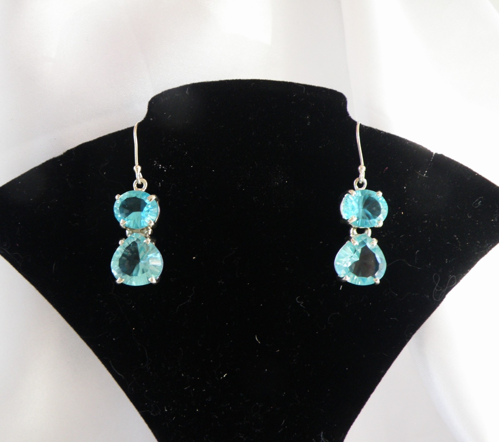 Vintage Sterling Silver 925 Heated Paraiba Blue Apatite Drop Dangle Earrings