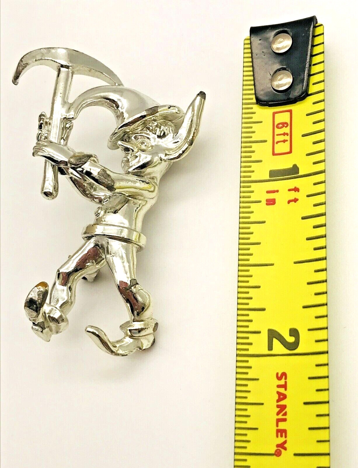 Leprechaun Gnome Brooch Pin with Pick Silver Tone VTG