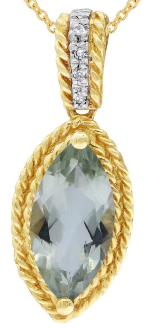 1.53CT DIAMOND & AAA GREEN AMETHYST 14KT YELLOW GOLD 3D MARQUISE & ROUND PENDANT