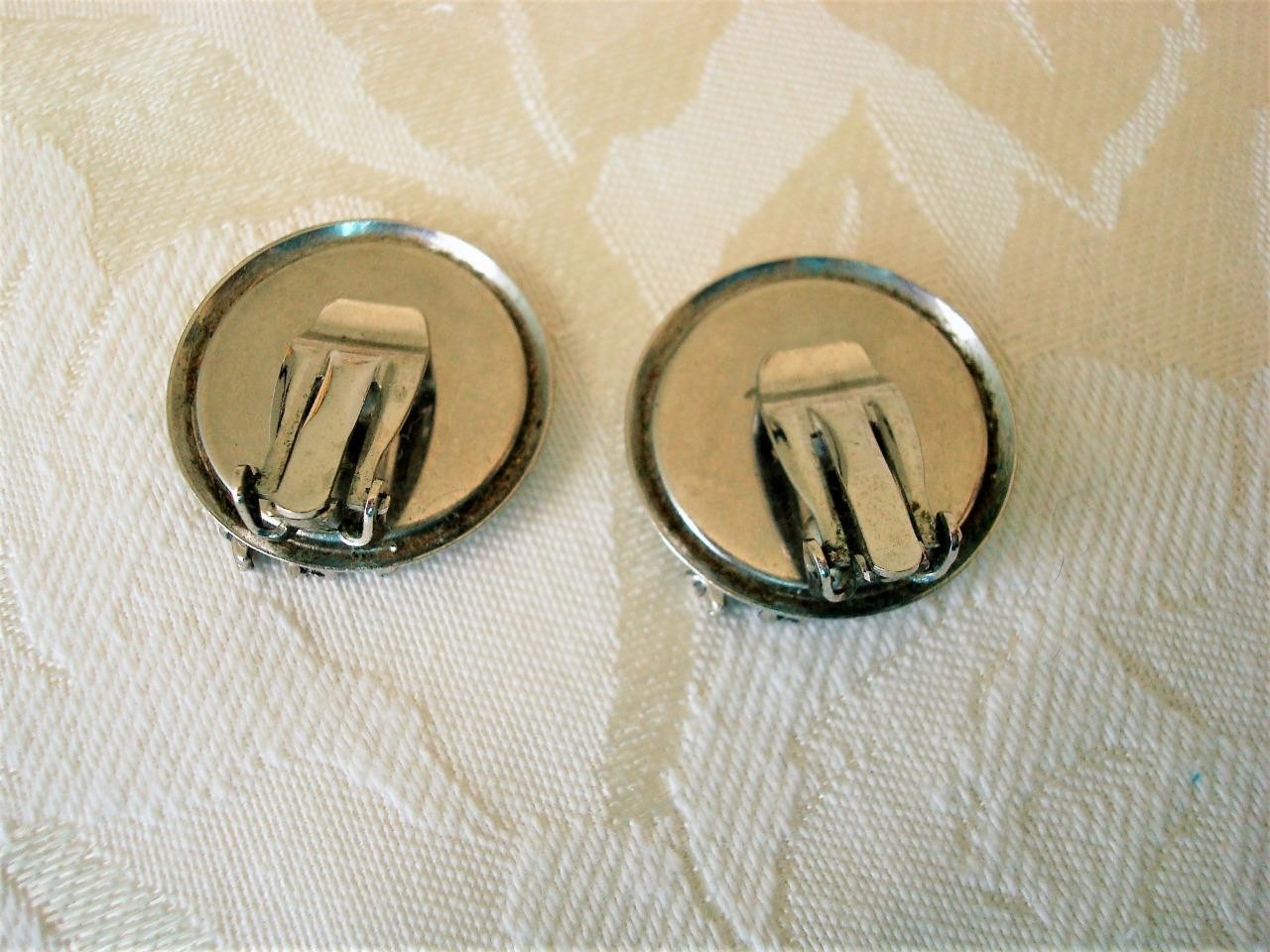 Vintage Silver Tone and White Clip On Earrings With Square Dance Couple KJ