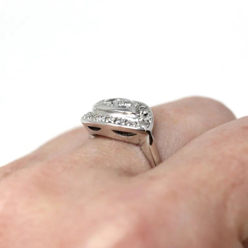Vintage Ring With 0.56 Ct Round Cut Moissanite Engagement Cluster Princess Ring