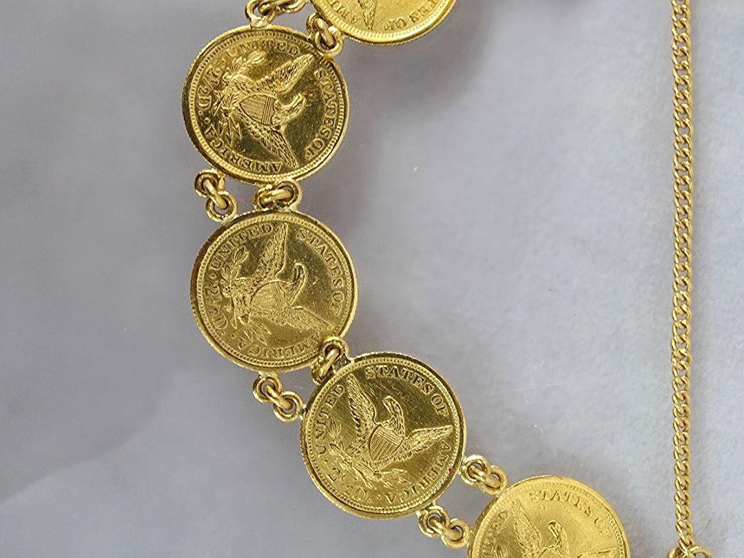 7 Coin 1906 Liberty Head Quarter Eagle 22k 2.50 Dollar Gold Chain Link Bracelet