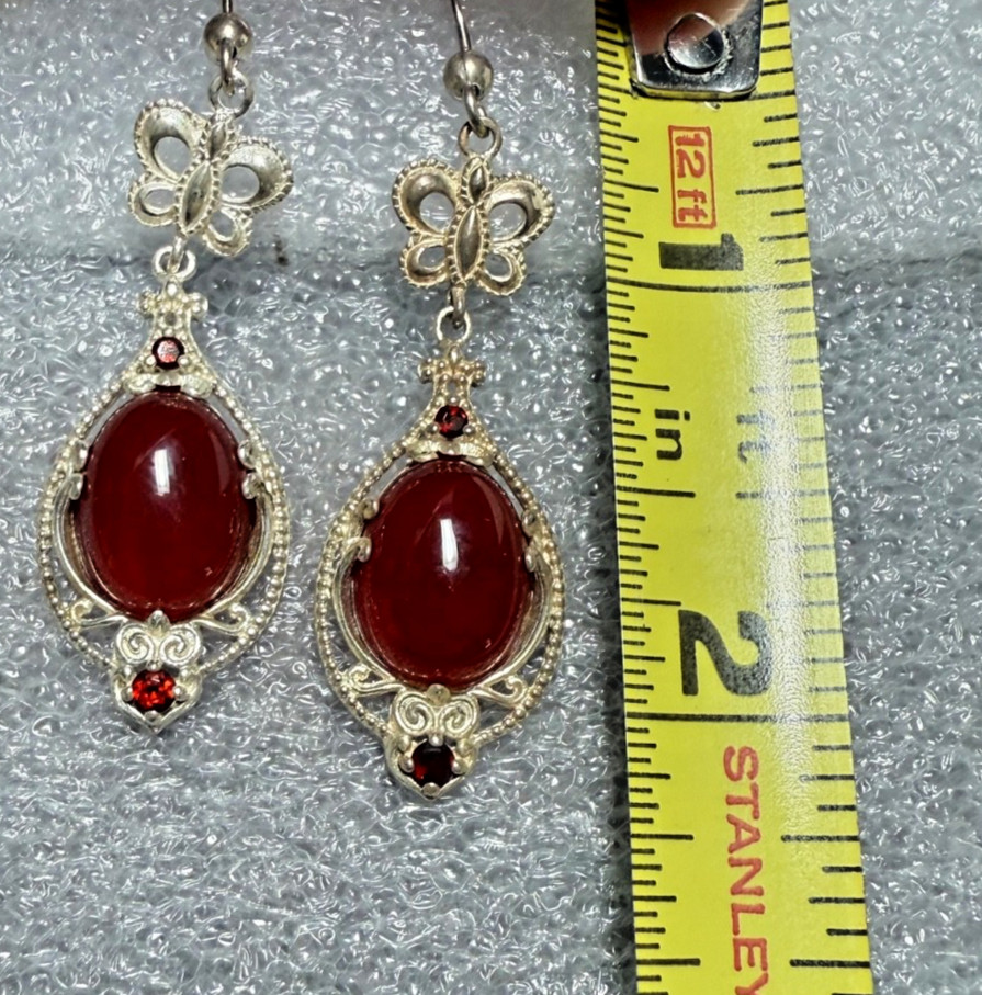 VTG Kit Heath Sterling Silver Butterfly Necklace Earrings Set Red Cabochon 925
