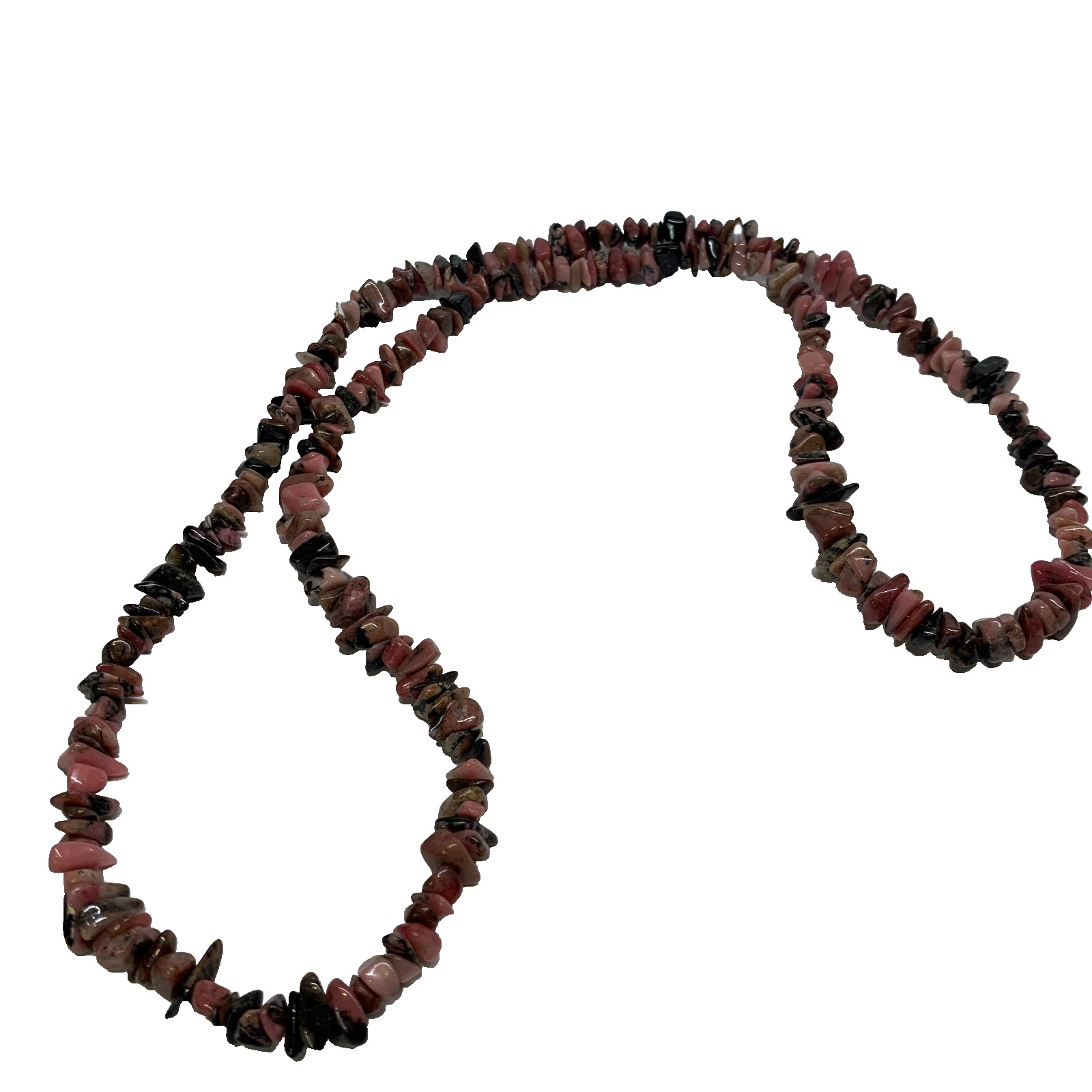 Vintage Pink Chip Raspberry Rhodonite Stone Necklace 15” Single Strand Estate
