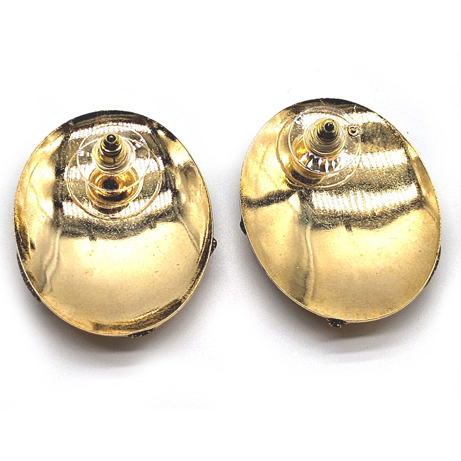 Vintage Statement Earrings – Abstract Enamel Swirl Design with Amber & Red Glass