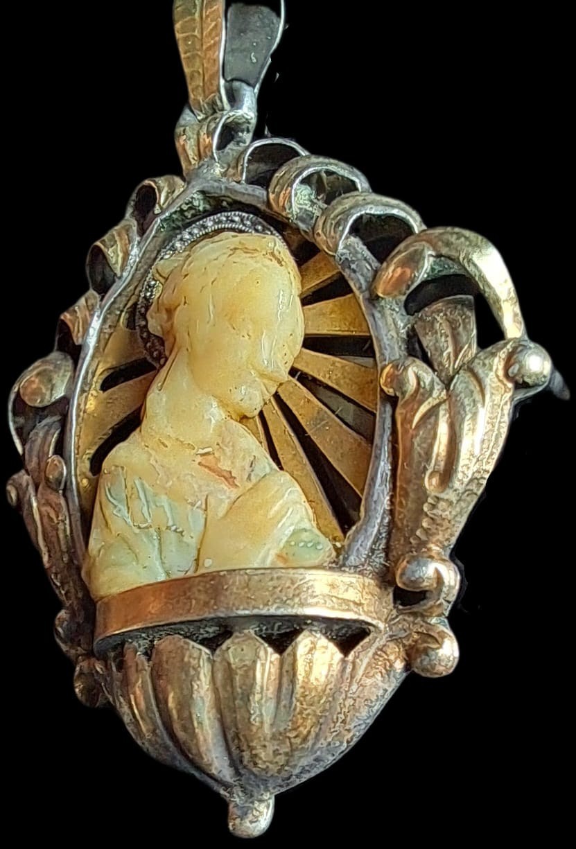 Fine Antique Art Deco Silver Gold Madonna Virgin Mary and Jesus Pendant Ca 1930