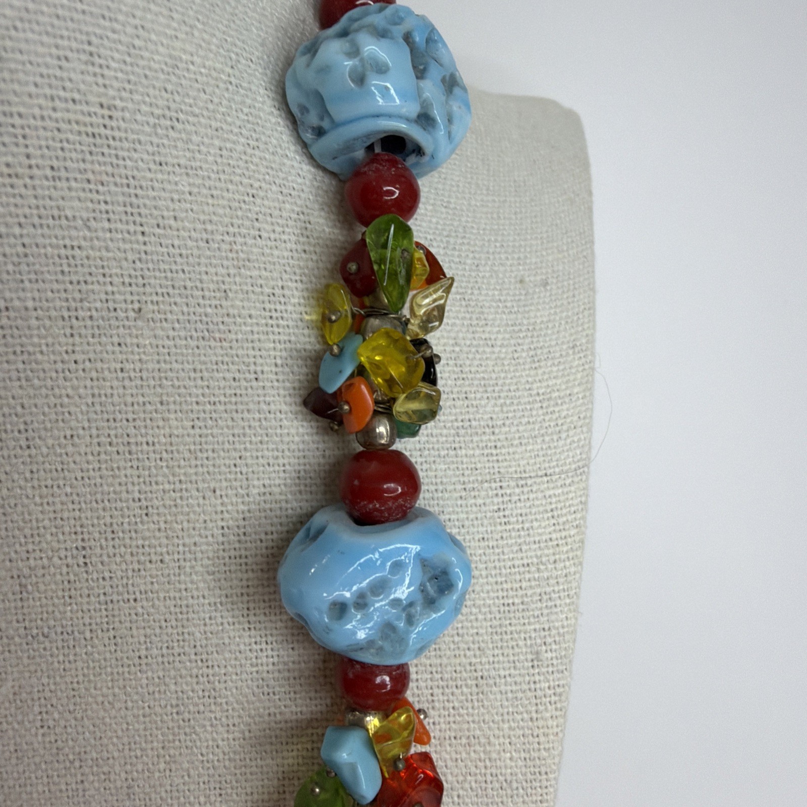Handmade Multicolored Beaded Statement Necklace Chunky 32”