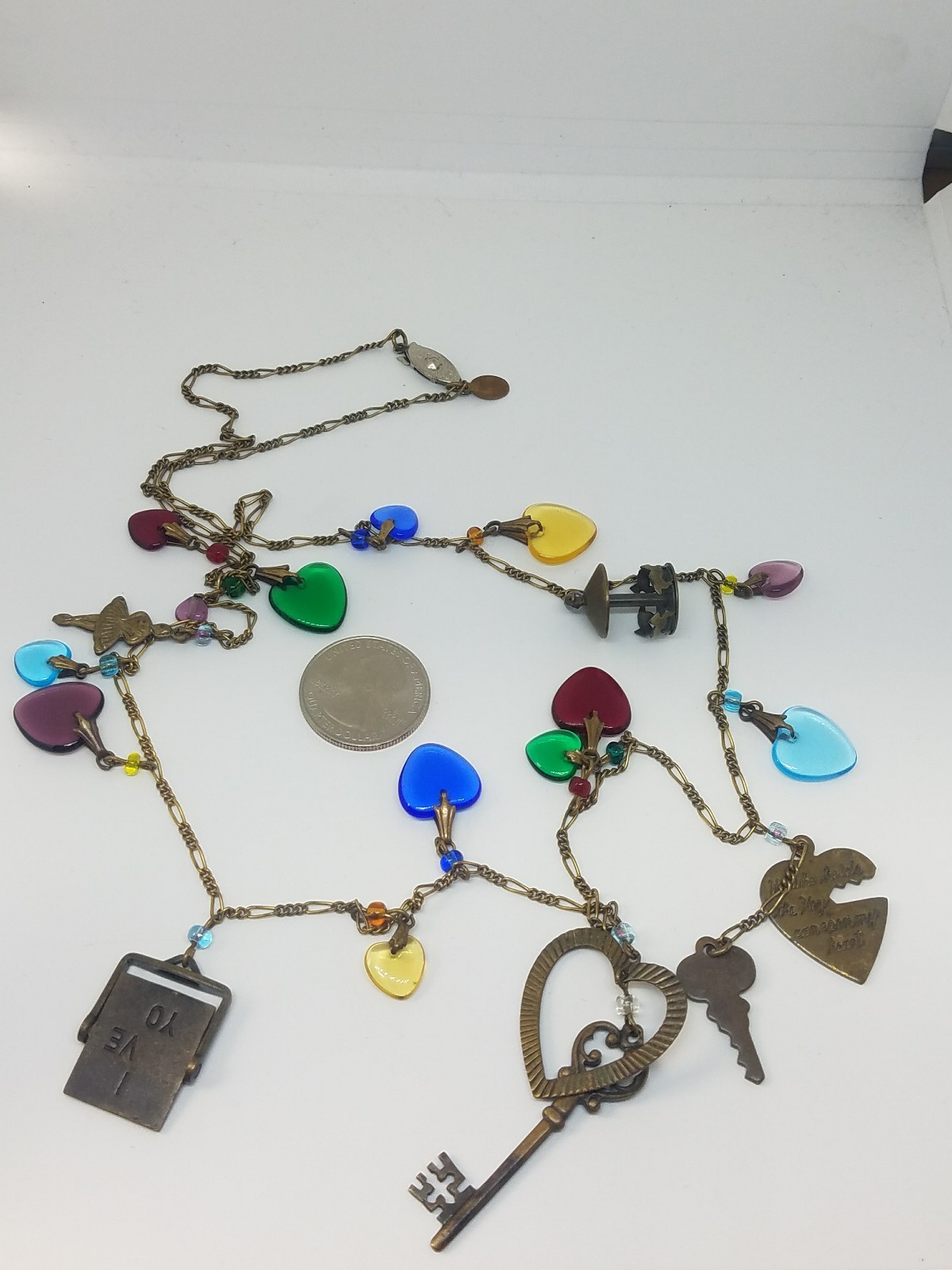 Glass Works Studio Long Multicolor Glass Hearts Charm Necklace
