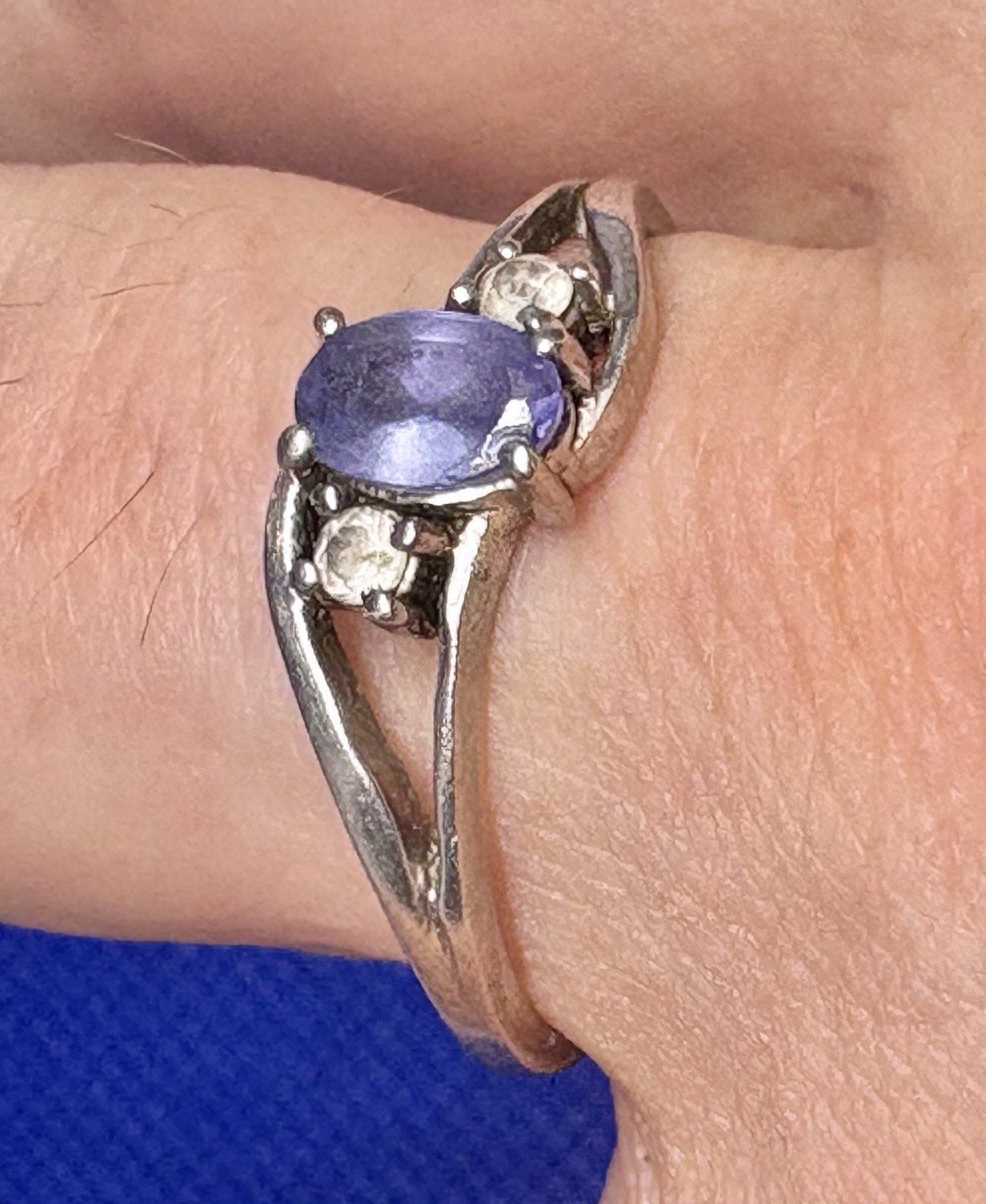 A45 Blue Purple Tanzanite 925 Sterling Silver Bypass Ring size 11 White Topaz