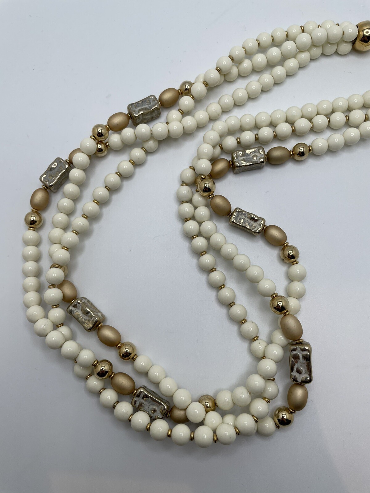 Ivory Necklace Gold Tone Beads 24 inches Triple strand by Alabaster
