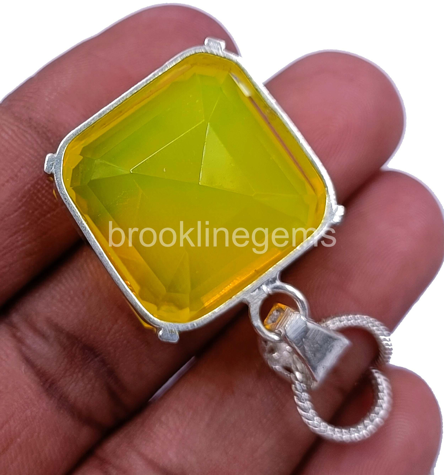 80.00 Ct Emerald Cut Natural Yellow Opal 925 Solid Silver Pendant Gems 5JRA