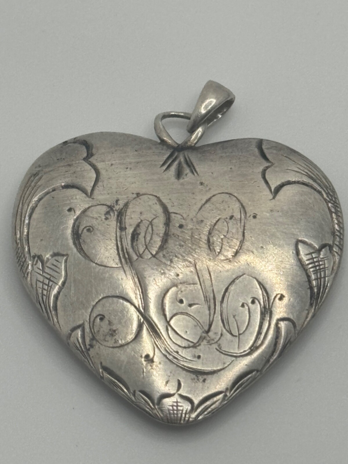 Antique Victorian Sterling Silver Monogram Engraved Heart Pendant
