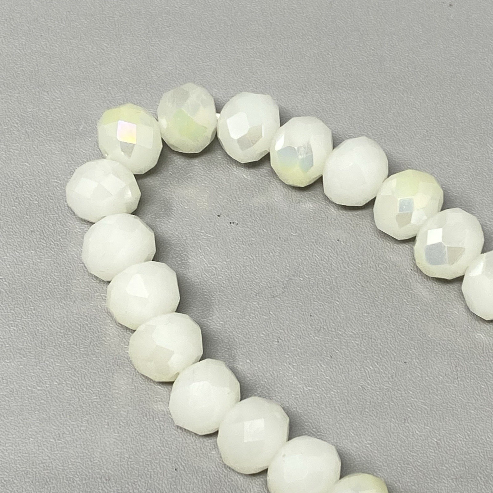 Ivory Glass Beaded Bracelet Fire Polished Faceted Stretch Elastic Classic 6″