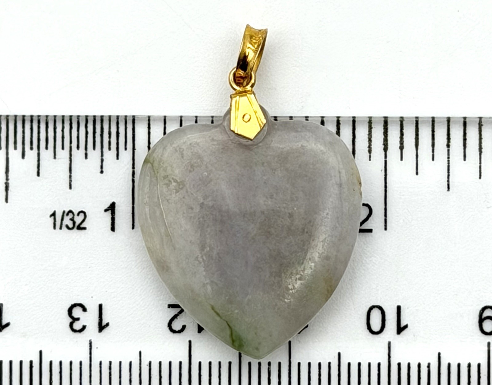 Vintage Jade Heart Pendant 14K Gold Bail Lavender Green Carved Jade Charm