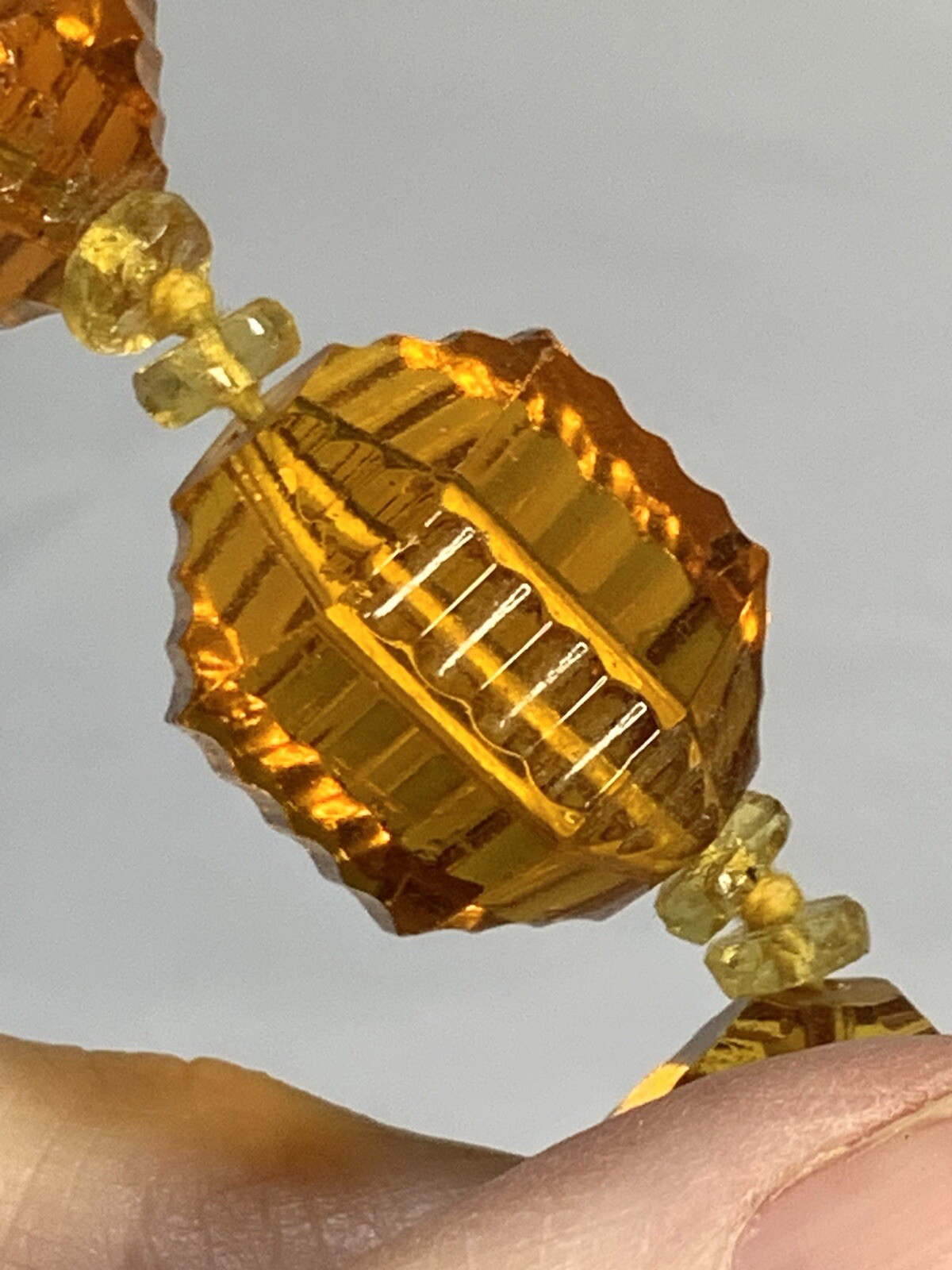 Vintage STUNNING Amber Czech Glass Lozenge Hand Knotted Beaded Necklace 36″ !