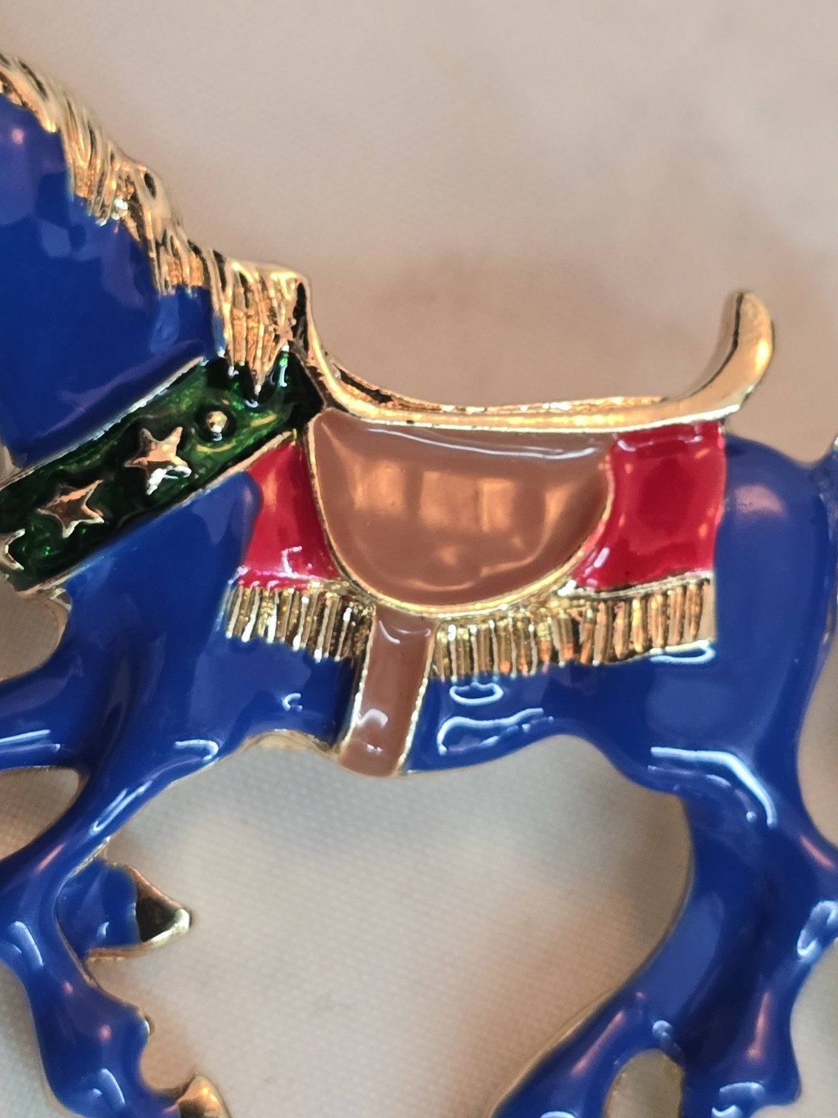 Blue Unicorn Brooch Enamel Gold Tone Rhinestone Tail Whimsical Fantasy Pin #935