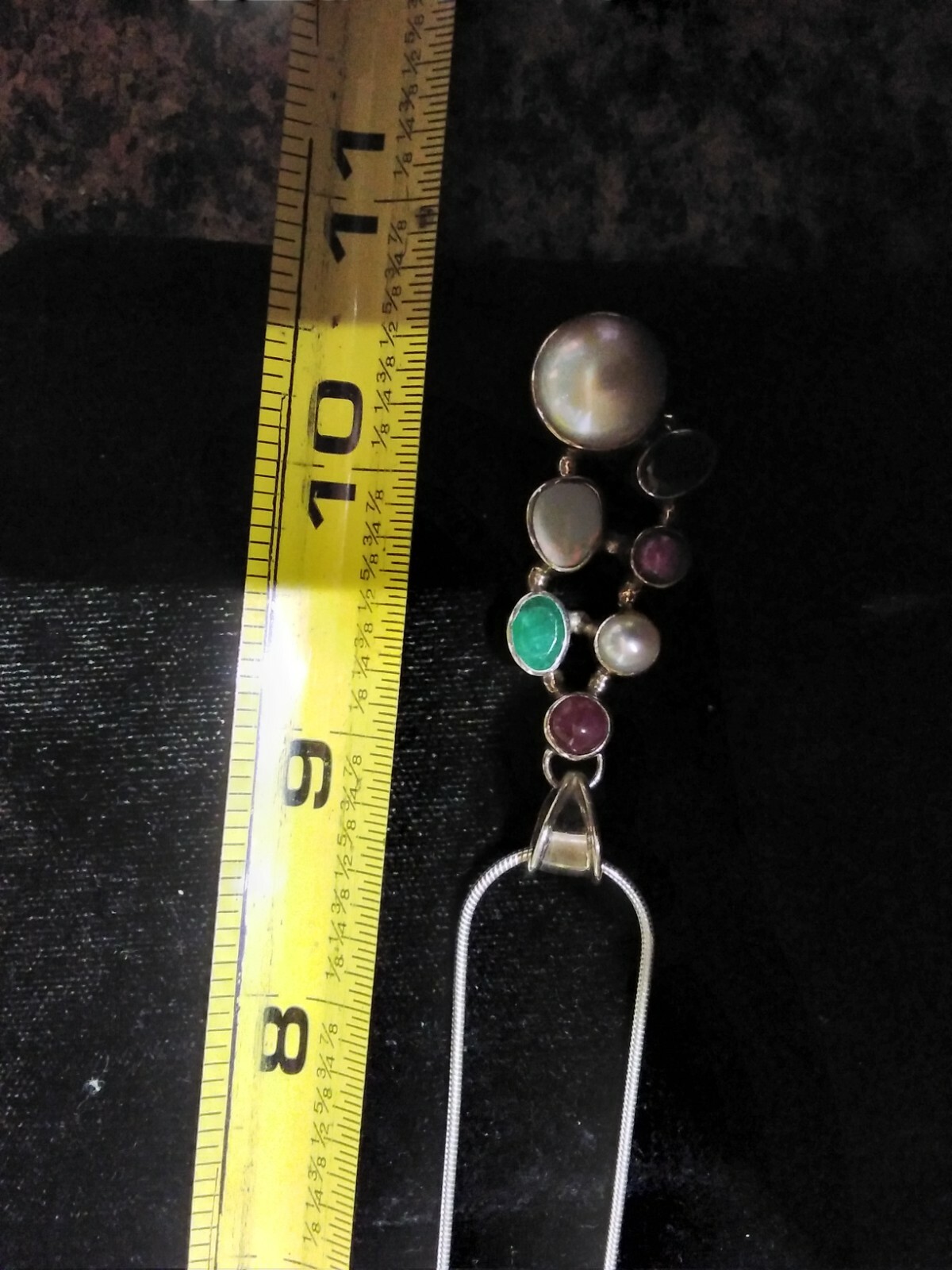 Unique Sterling Silver Opal Ruby Emerald Pearl One Of A Kind Pendant w Chain