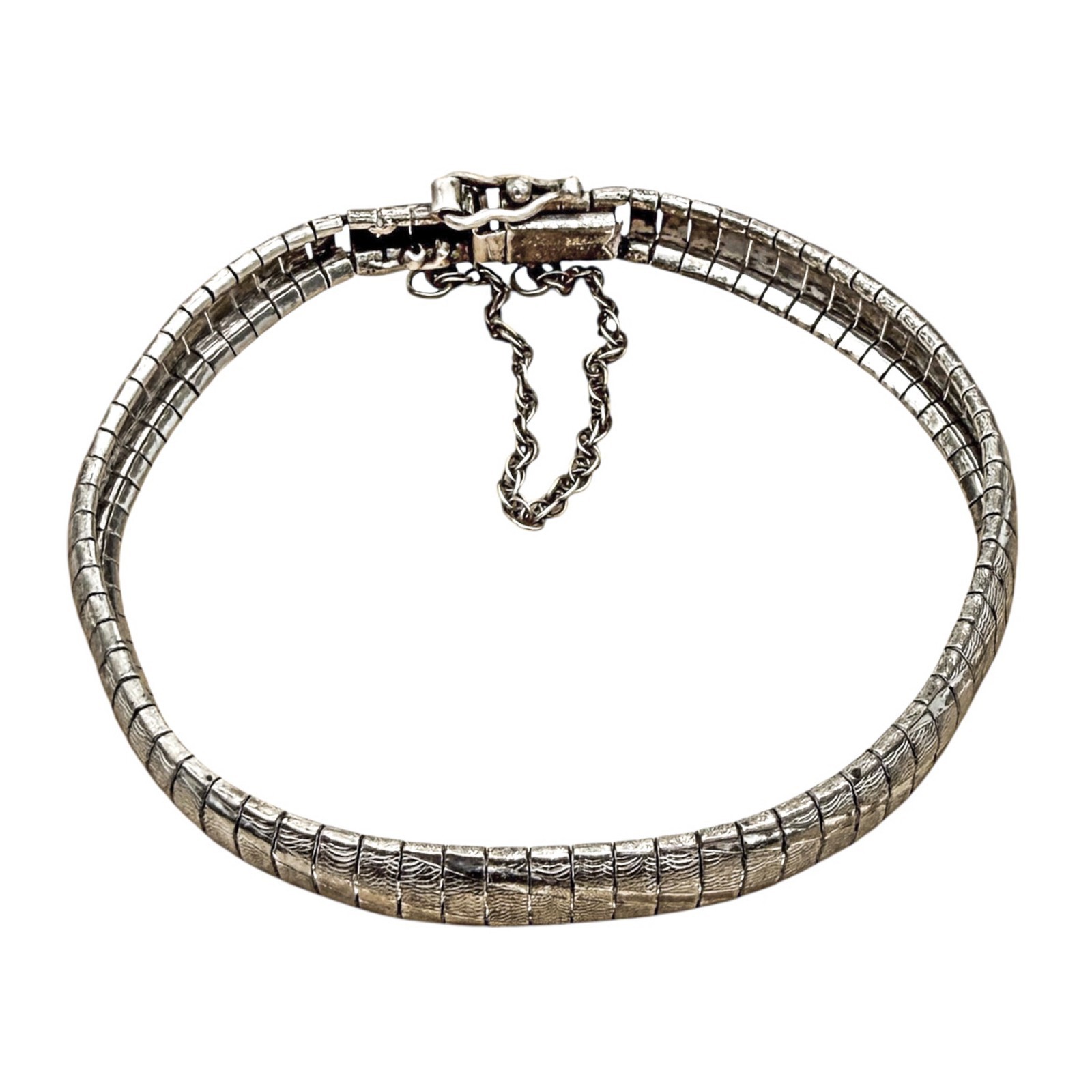 Vtg Estate Italian 925 Sterling Silver SU Articulated Snake Omega Link Bracelet
