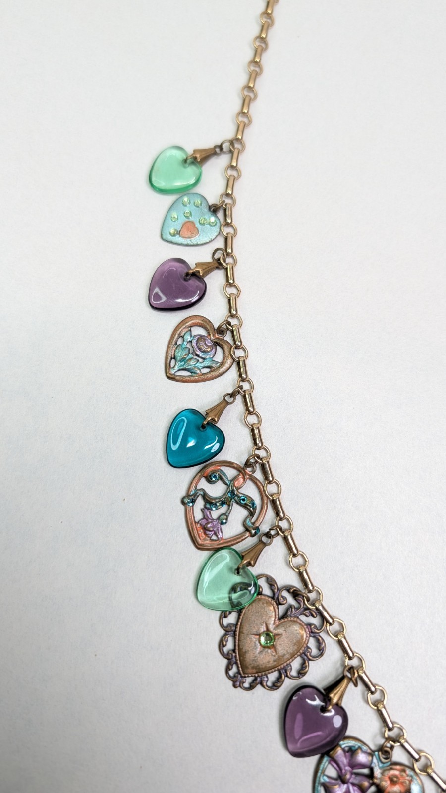 Vintage Glass Works Studio Heart Charms Multicolor Hearts Theme Necklace 30 In
