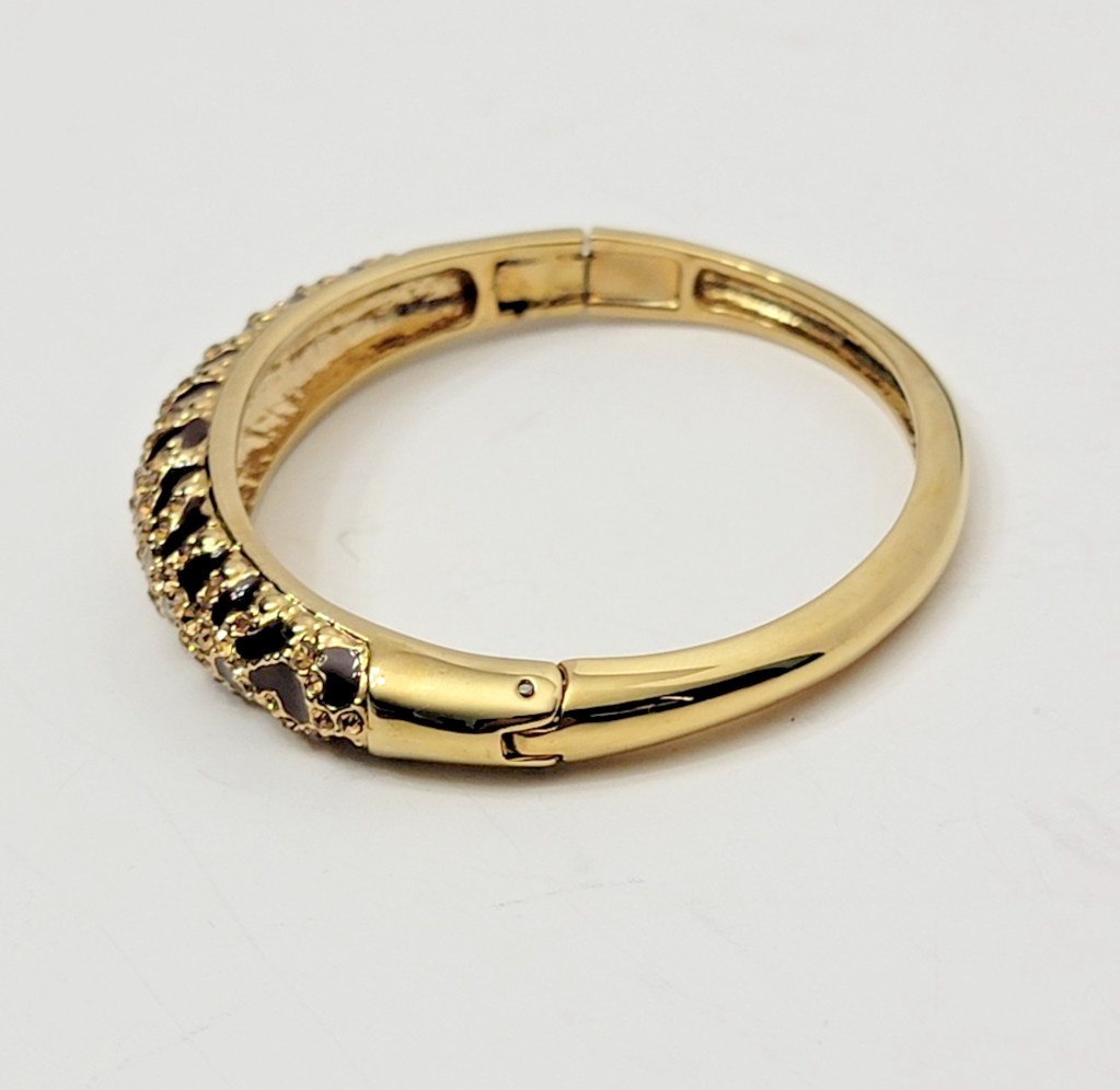 Bangle Bracelet Animal Print Enamel Gold Tone, Hinged Opening